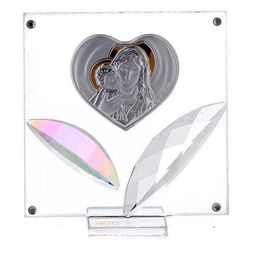 Glass picture with crystal petals, heart with Maternity image, 7x7 cm 1
