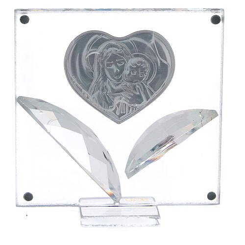 Glass picture with crystal petals, heart with Maternity image, 7x7 cm 3