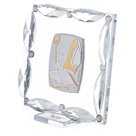 Square glass picture Confirmation with white crystals 3x3 in