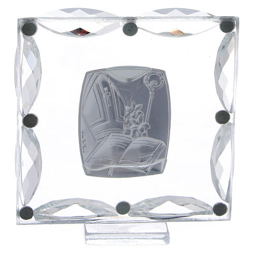 Square glass picture Confirmation with white crystals 3x3 in 3