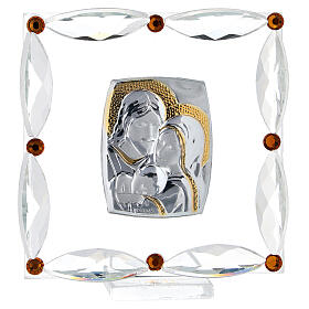 Holy Family, picture with strass and amber rhinestones, 7x7 cm