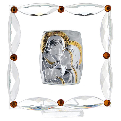 Square glass picture Holy Family strass and amber rhinestones 3x3 in 1