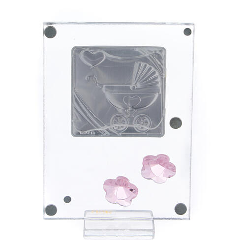 Enfeite prata bilaminada carrinho cor-de-rosa 10x5 cm 3