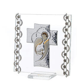 Bild Heilige Familie auf Silber-Laminat-Plakette in Kreuzform, 7x7 cm