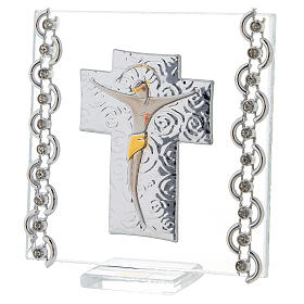 Glass picture with bi-laminate cross, stylised Body of Christ, 7x7 cm