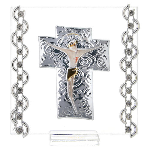 Glass picture with bi-laminate cross, stylised Body of Christ, 7x7 cm 1