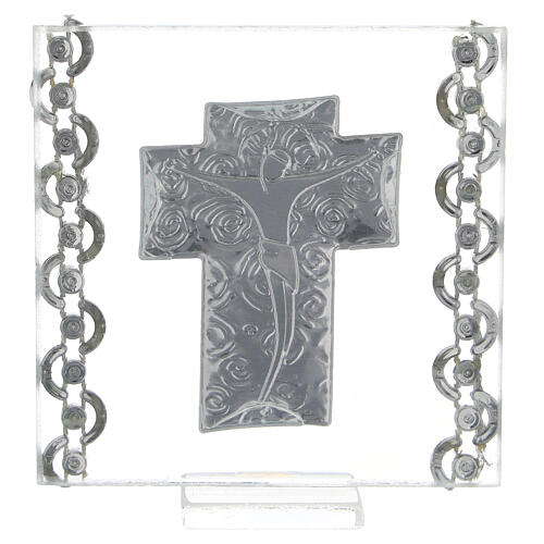 Glass picture with bi-laminate cross, stylised Body of Christ, 7x7 cm 3