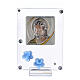 Glass picture double laminated silver Christ blue flowers 4x2 in s1