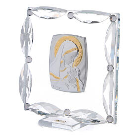 Square glass picture Virgin Mary with Child white rhinestones 3x3 in