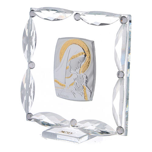 Square glass picture Virgin Mary with Child white rhinestones 3x3 in 2