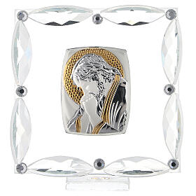 Cadre Christ en prière cristaux blancs 7x7 cm