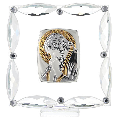 Square glass picture Christ in prayer white rhinestones 3x3 in 1