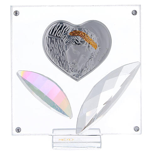 Glass picture with crystal petals, heart with Jesus Christ 1