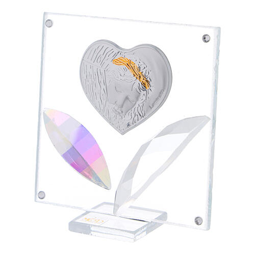 Glass picture with crystal petals, heart with Jesus Christ 2