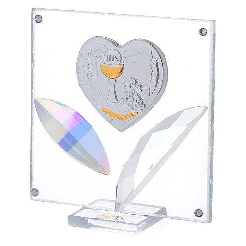 Picture silver foil heart and crystal leaves Holy Communion 3x3 in 2