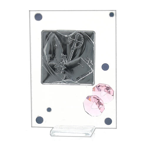 Confirmation symbols with pink flowers, glass picture, 10x5 cm 4