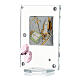 Glass picture double laminated silver Confirmation pink flowers 4x2 in s2