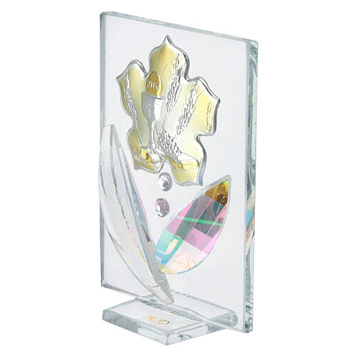 Glass picture flower Holy Communion doule laminated silver 3.1x2.2 in 2