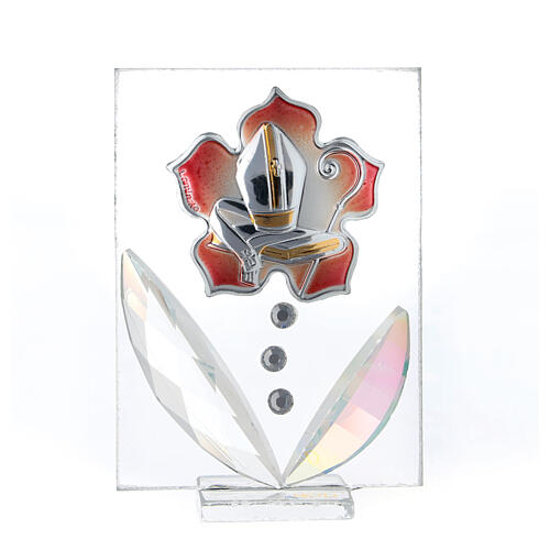 Bild zur Konfirmation Silber-Laminat in Blumenform rot, 10x5 cm 1