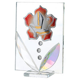 Red flower picture, white strass and Confirmation symbols, 10x5 cm