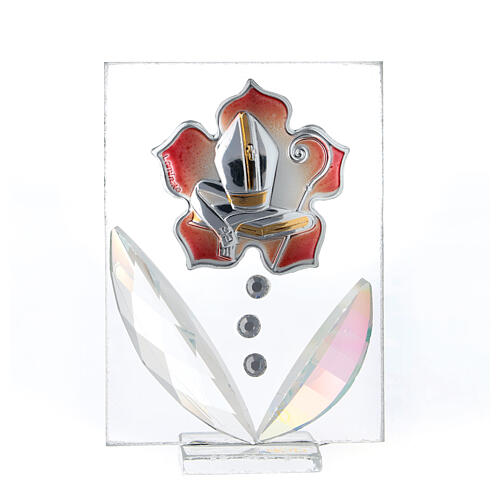 Glass picture red flower Confirmation doule laminated silver 3.1x2.2 in 1