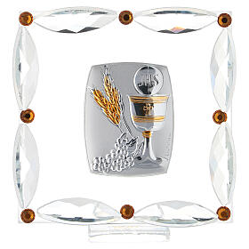 Communion symbols, picture with strass and amber rhinestones, 7x7 cm