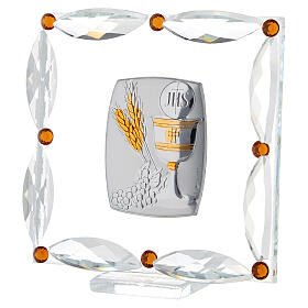 Communion symbols, picture with strass and amber rhinestones, 7x7 cm