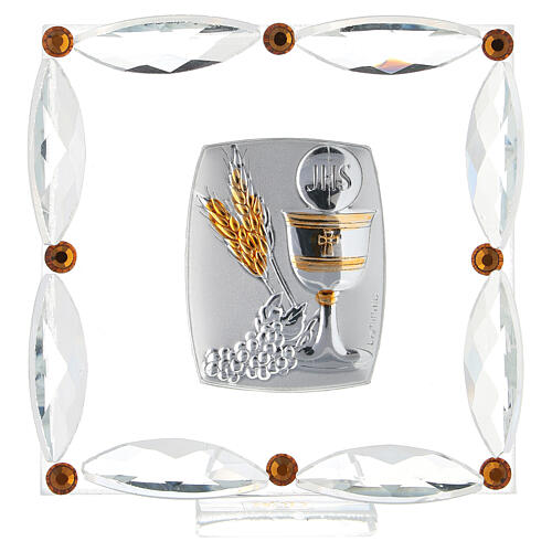Communion symbols, picture with strass and amber rhinestones, 7x7 cm 1