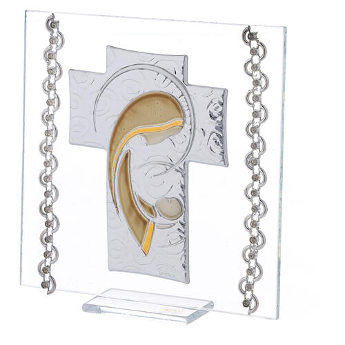 Glass ornament, cross with Maternity, bi-laminate and rhinestones, 12x12 cm 2