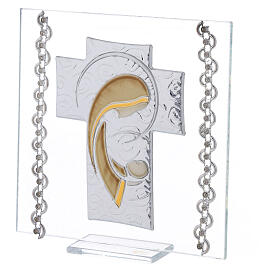 Cadre croix argent bilaminé et strass Maternité 12x12 cm