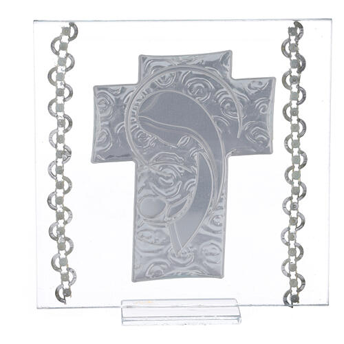 Cadre croix argent bilaminé et strass Maternité 12x12 cm 3