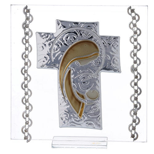 Picture Cross double laminated silver and rhinestones Maternity 5x5 in 1