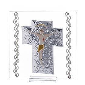 Picture Crucifix double laminated silver and rhinestones 5x5 in