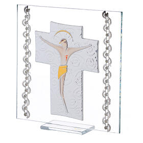 Picture Crucifix double laminated silver and rhinestones 5x5 in