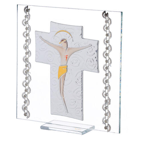 Picture Crucifix double laminated silver and rhinestones 5x5 in 2