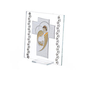 Glass ornament, cross with Holy Family, bi-laminate and rhinestones, 12x12 cm