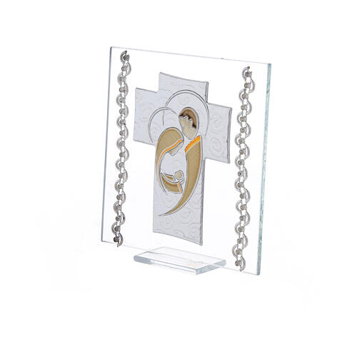 Glass ornament, cross with Holy Family, bi-laminate and rhinestones, 12x12 cm 2