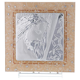 Bild aus Muranoglas mit Silber-Laminat-Plakette und Gesicht von Christus, 20x15 cm