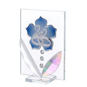 Glass picture blue flower Silver wedding doule laminated silver 4x2 in