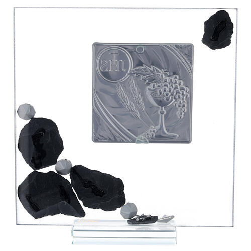 Bild zur Kommunion aus Glas und Schiefer mit Silber-Laminat und Kristallen 3