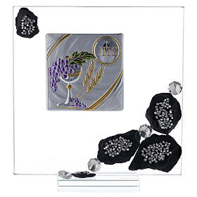 Picture in glass and slate with symbols of Communion and glitter