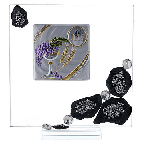 Picture in glass and slate with symbols of Communion and glitter 1