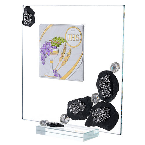 Picture in glass and slate with symbols of Communion and glitter 2