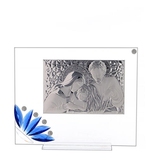 Glass picture with Holy Family and blue flower 1