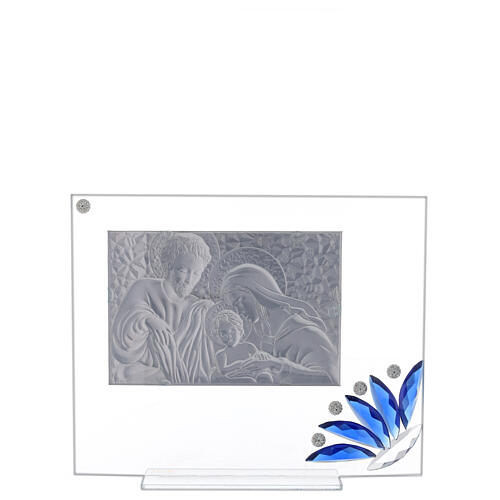 Cuadrito vidrio Sagrada Familia flor azul 3