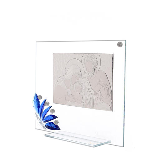 Quadretto vetro Sacra famiglia fiore blu 2