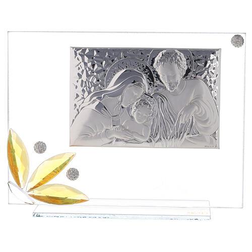 Glass square with amber flowe Holy Family 1