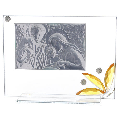 Glass square with amber flowe Holy Family 3