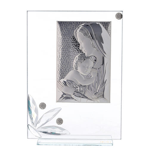 Glass picture Virgin with Child and big glass flower 1