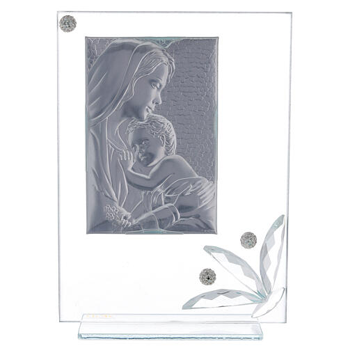Glass picture Virgin with Child and big glass flower 3